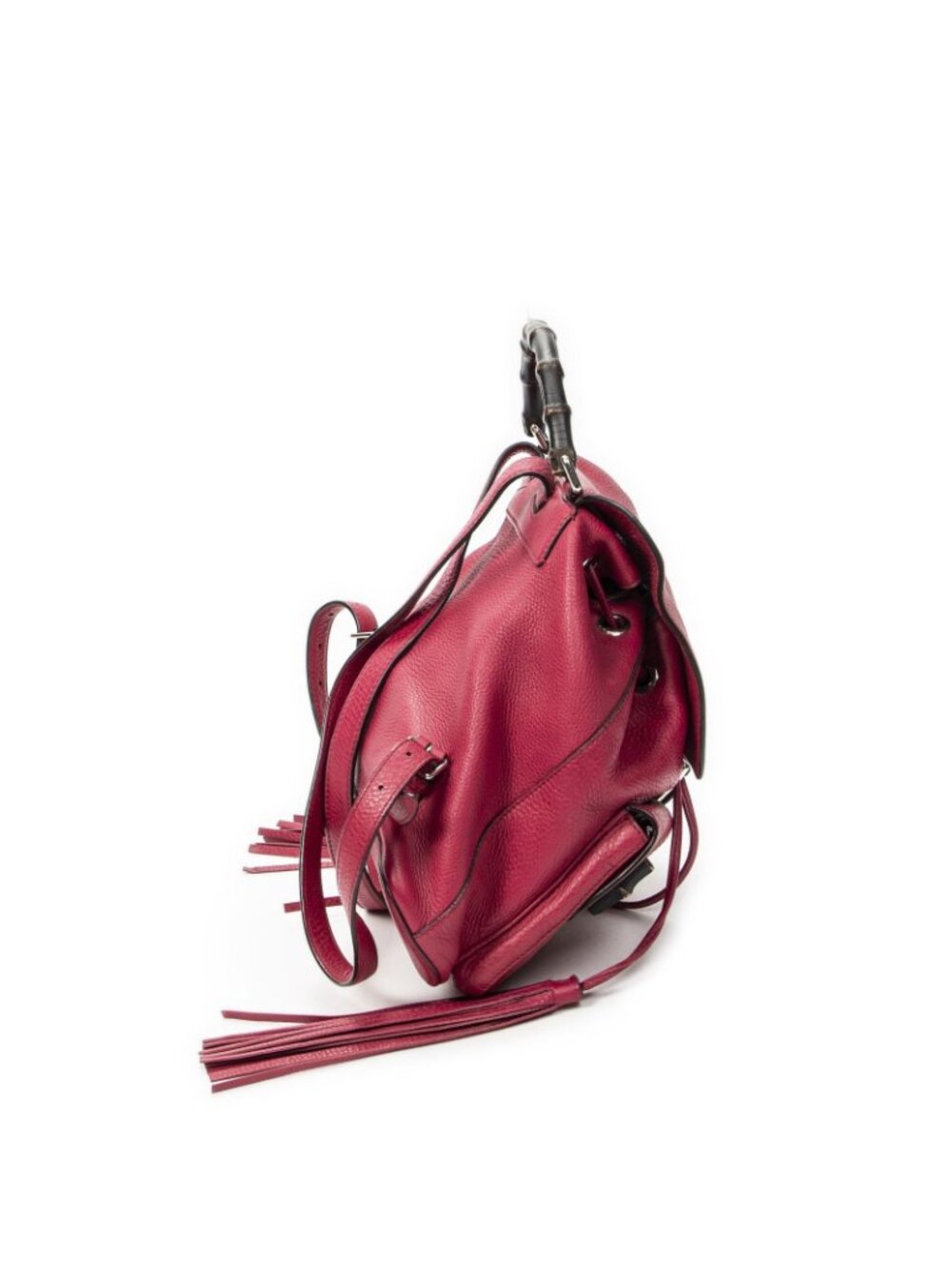 Gucci Bamboo Backpack Tassel Fuchsia Pink Gray Calfskin Leather - Picture 4 of 10